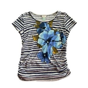 Motherhood Maternity Navy & White Striped Floral Short Sleeve Top – Medium